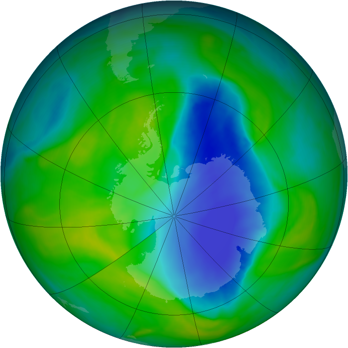 Antarctic ozone map for 07 December 2007